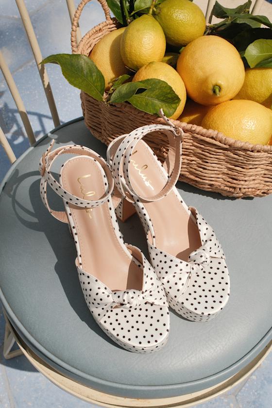 Rosamond White Polka Dot Knotted Platform High Heel Sandals #Color_White Polka Dot