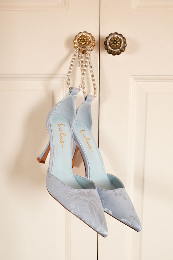 Katie Baby Blue Satin Pearl Pointed-Toe Ankle Strap Pumps #Color_Baby Blue
