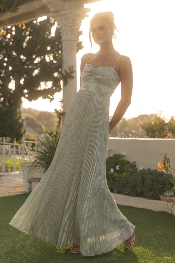 Candia Sage Floral Jacquard Satin Maxi Dress #Color_Sage