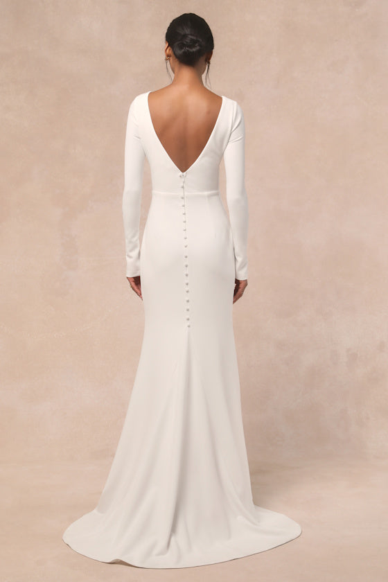 Feeling of Forever White Long Sleeve Mermaid Maxi Dress #Color_White