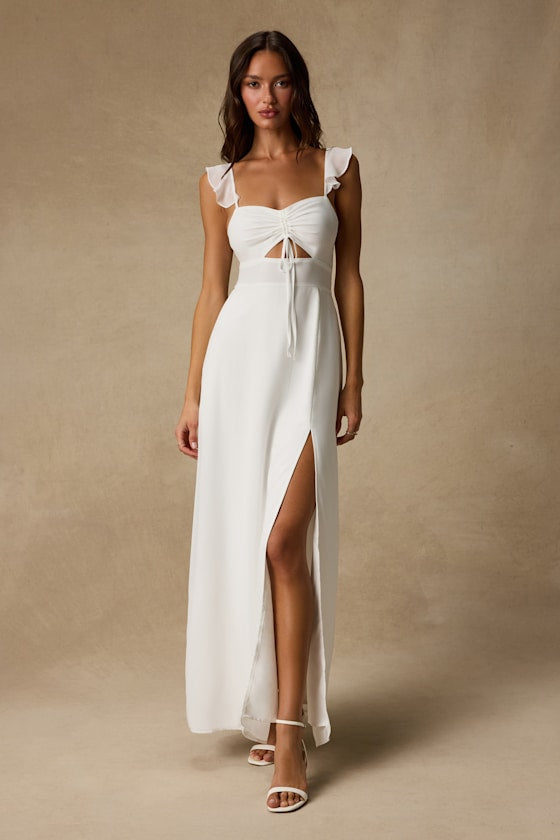 The Way to Love White Ruffled Maxi Dress #Color_White