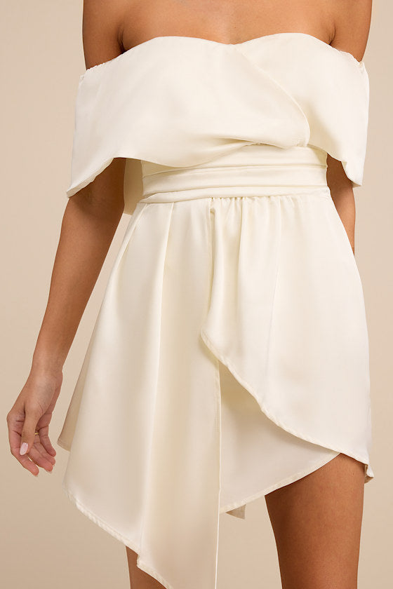 Always Celebrating Burgundy Satin Off-the-Shoulder Mini Dress