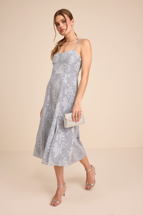 Loveliest Looks Emerald Green Jacquard Tie-Strap Midi Dress #Color_Dusty Blue