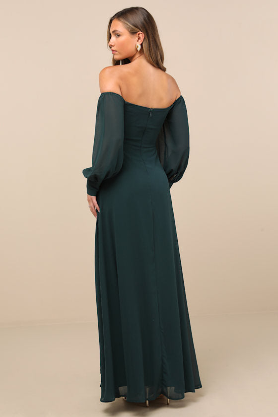 Feel the Romance Black Off-the-Shoulder Maxi Dress