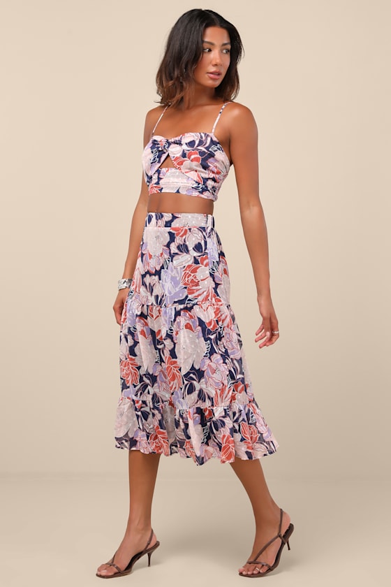 Floating Through Flowers Pink Floral Two-Piece Midi Dress