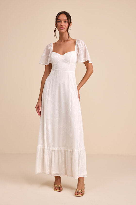 Tailor Made For You White Jacquard Lace-Up Maxi Dress #Color_White