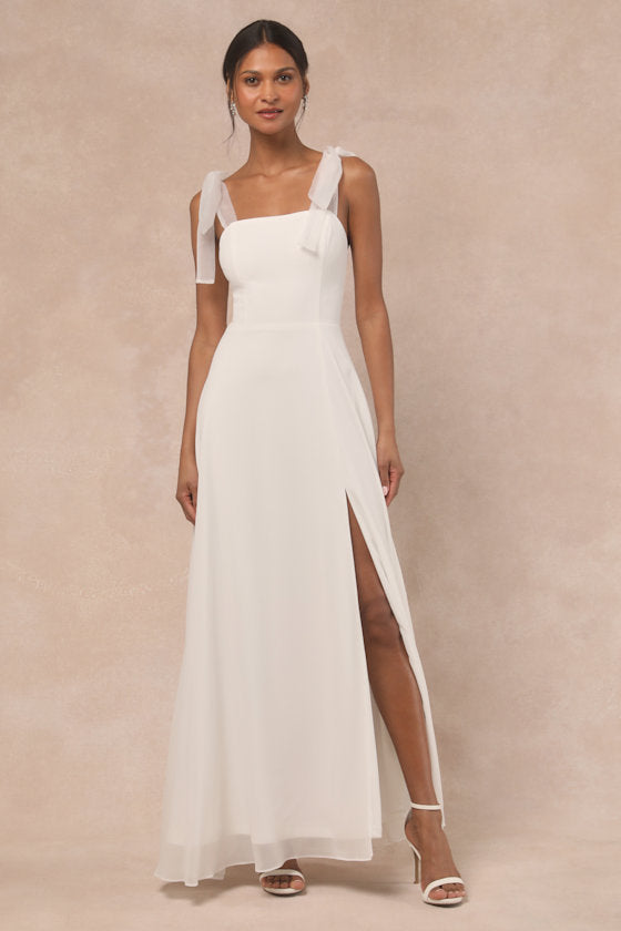 Radiant Romance White Tie-Strap Maxi Dress #Color_White
