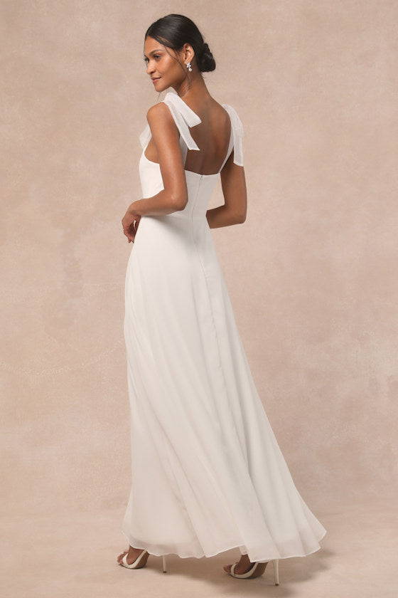 Radiant Romance White Tie-Strap Maxi Dress #Color_White