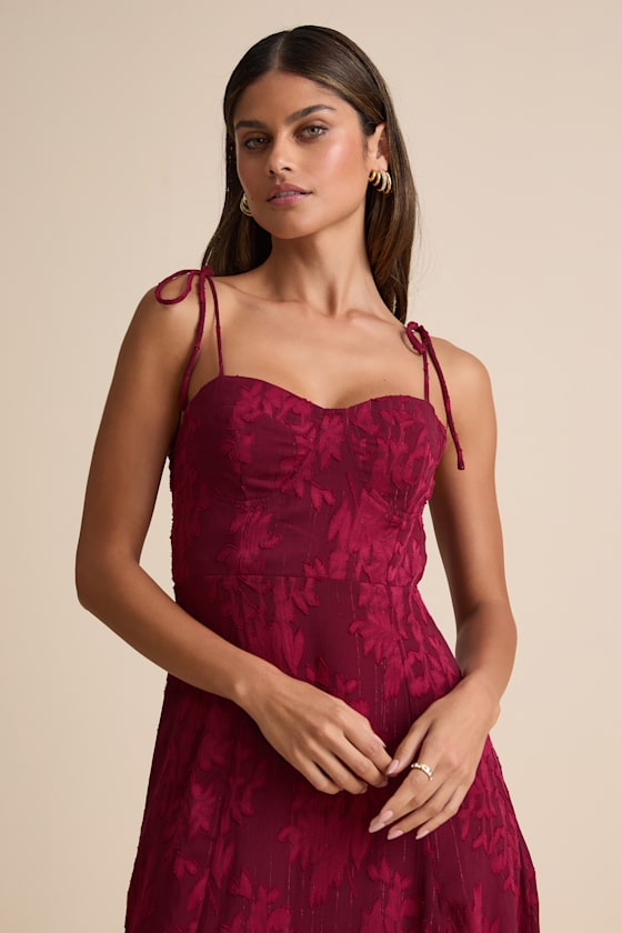 Loveliest Looks Emerald Green Jacquard Tie-Strap Midi Dress