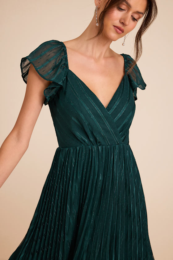 Standout Sophistication Mauve Lurex Flutter Sleeve Midi Dress