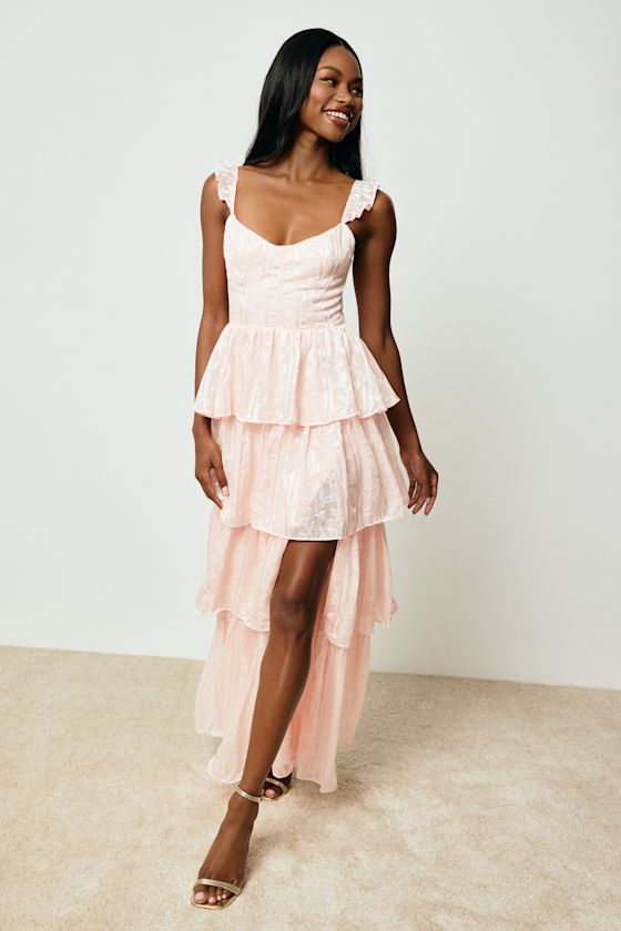 Stunning Glory Sage Green Floral Jacquard Tiered Maxi Dress