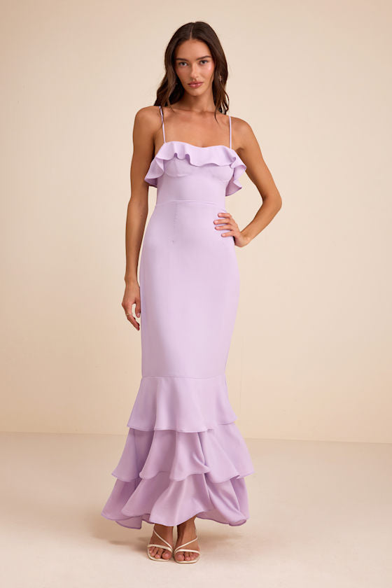 Lively Evenings Lavender Sleeveless Tiered Maxi Dress #Color_Lavender