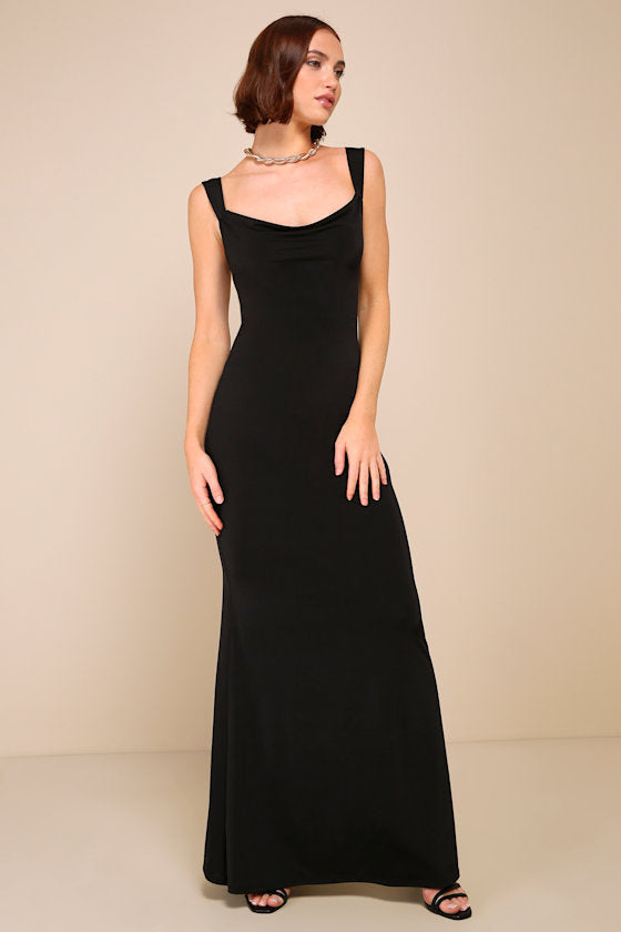 Inspiring Glamour Black Backless Column Maxi Dress #Color_Black