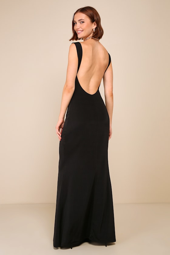 Inspiring Glamour Black Backless Column Maxi Dress #Color_Black