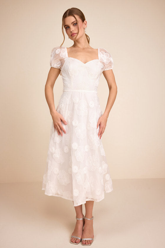 Sweetest Behavior White Embroidered Puff Sleeve Midi Dress #Color_White