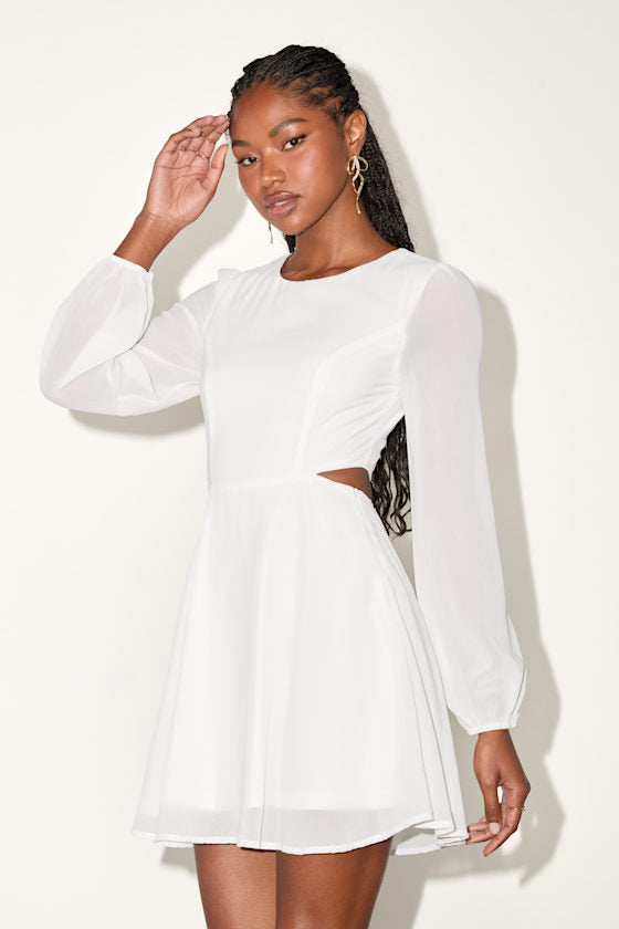 Garden Bliss Emerald Green Long Sleeve Cutout Mini Dress