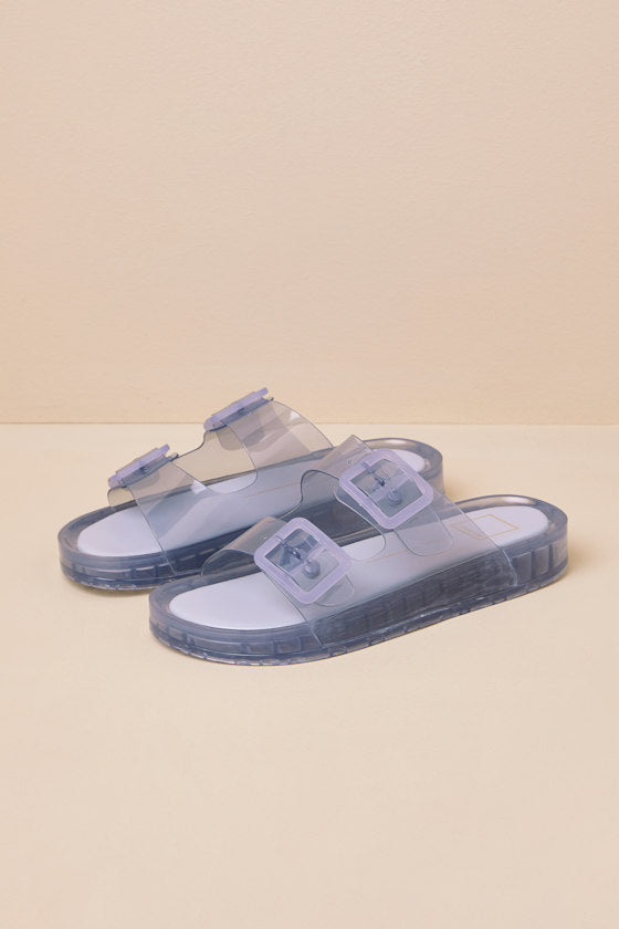 Julio Dusty Blue Vinyl Buckle Slide Sandals