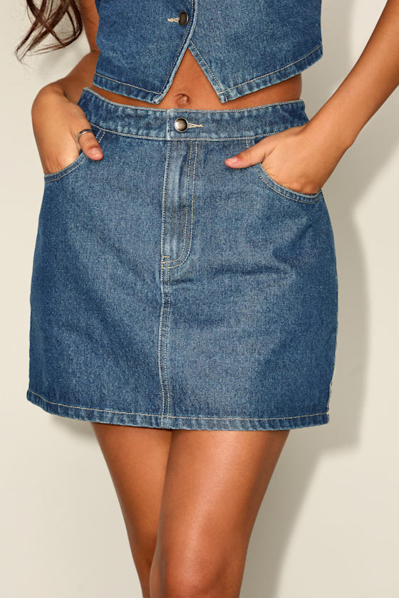 Dayton Medium Wash Denim Mini Skirt #Color_Medium Wash