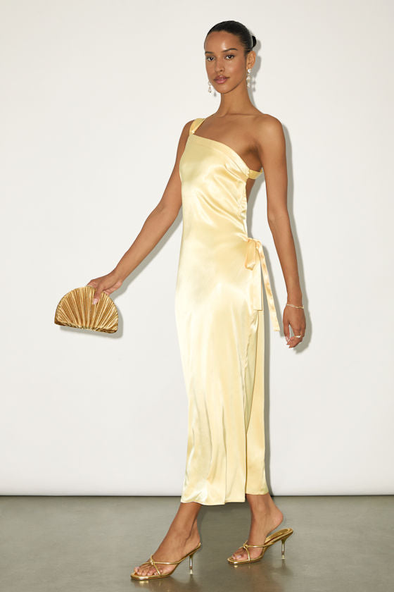Yvonne Light Pink Satin One-Shoulder Midi Dress