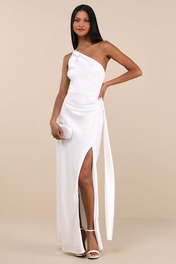 Signature Elegance Plum Purple Satin One-Shoulder Maxi Dress