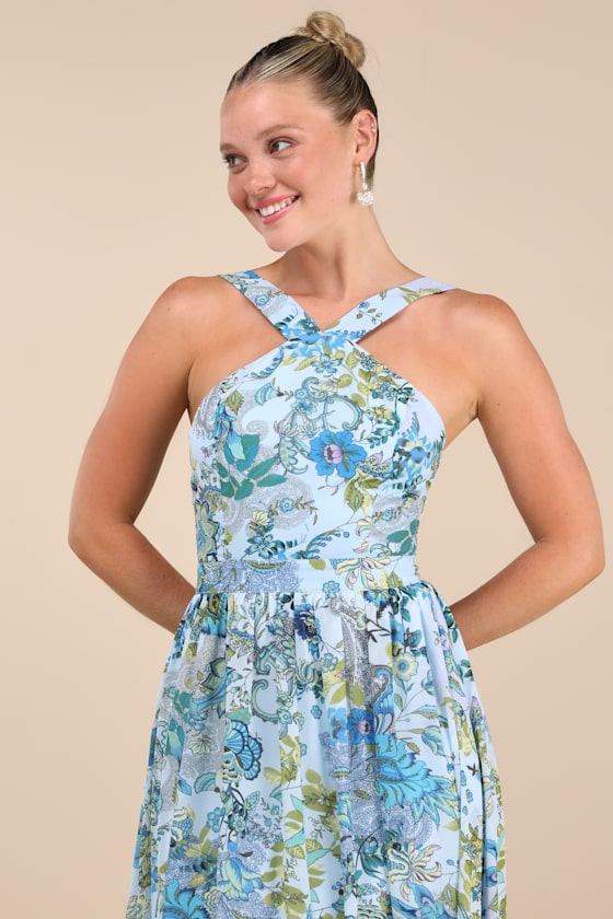 Lilja Blue Floral Print Maxi Dress #Color_Light Blue Floral Print