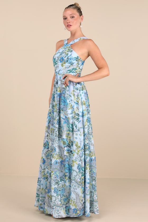 Lilja Navy Blue Floral Print Maxi Dress