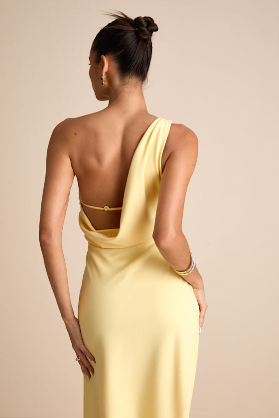 Maevyn Light Yellow Cowl Back Column Maxi Dress #Color_Light Yellow