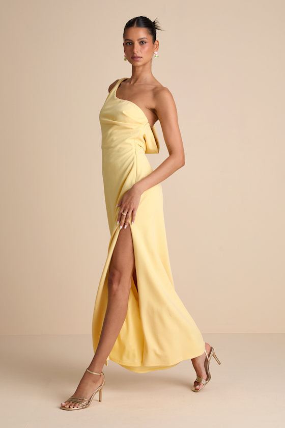 Maevyn Light Yellow Cowl Back Column Maxi Dress #Color_Light Yellow