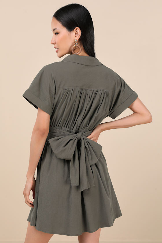 Breeze By Green Striped Tie-Back Mini Dress With Pockets