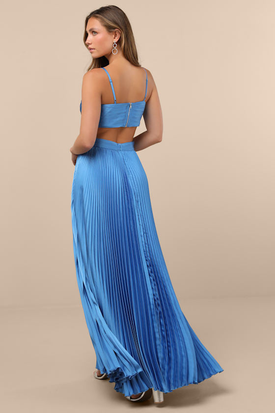 Got the Glam Wine Red Pleated Cutout Maxi Dress