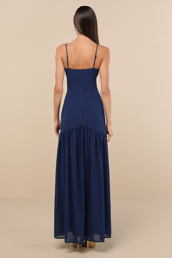 Auria Light Blue Chiffon Drop Waist Maxi Dress