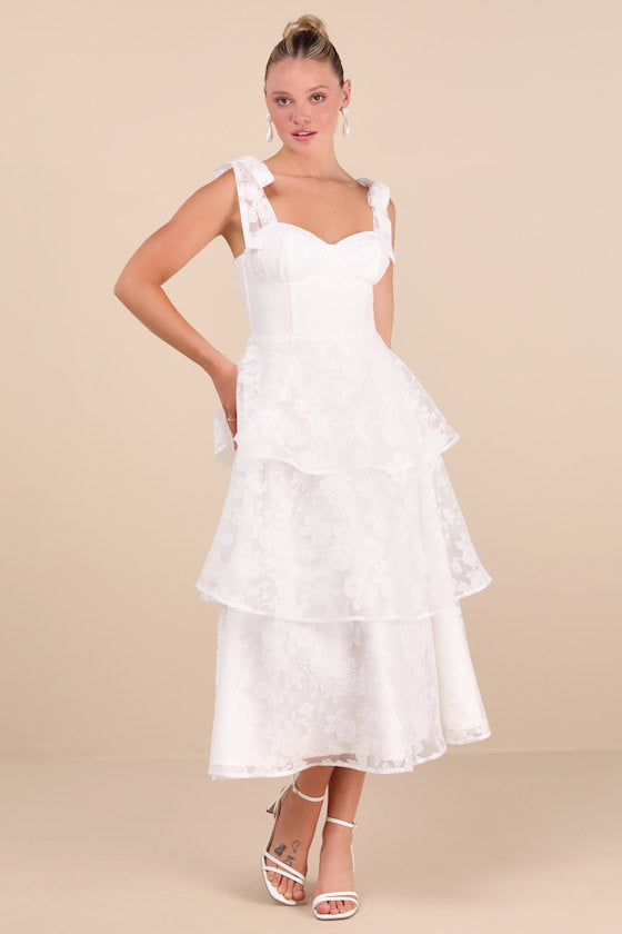 Glamorous Sweetie Lavender Burnout Tie-Strap Bustier Midi Dress #Color_White