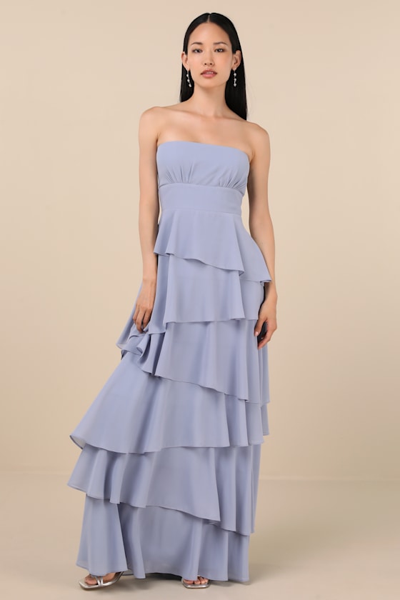 Gorgeous Essence Dark Purple Strapless Tiered Maxi Dress #Color_Slate Blue