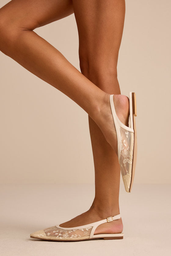 Cepheus Baby Blue Mesh Embroidered Slingback Flats