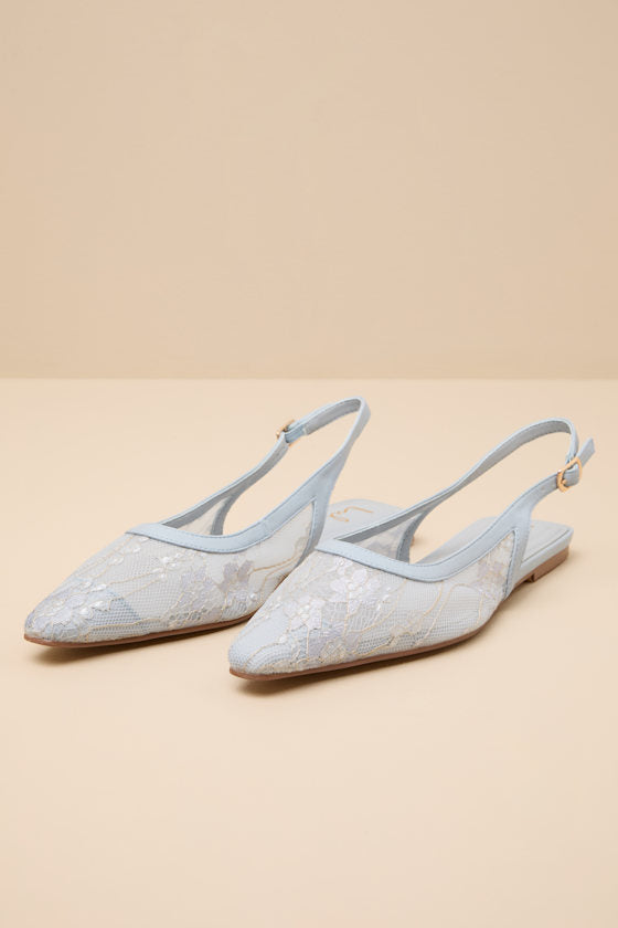 Cepheus Cream Mesh Embroidered Slingback Flats #Color_Light Blue