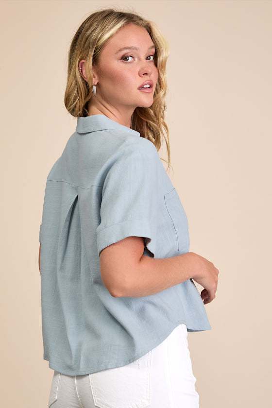Summer Escapades Beige Linen Collared Button-Up Top