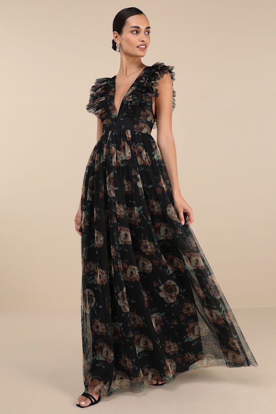 Simply Delighted Pink Mesh Ruffled Backless Maxi Dress