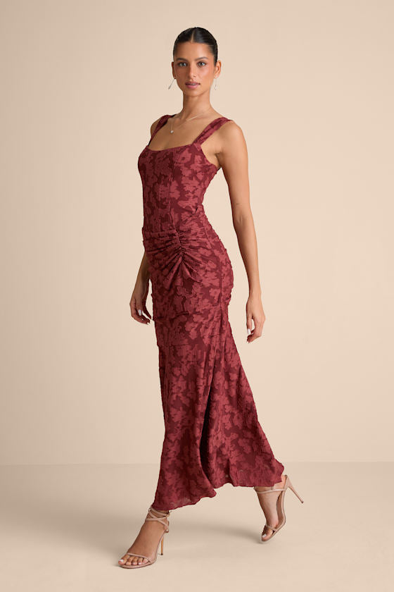Celeste Yellow Floral Burnout Bustier Maxi Dress