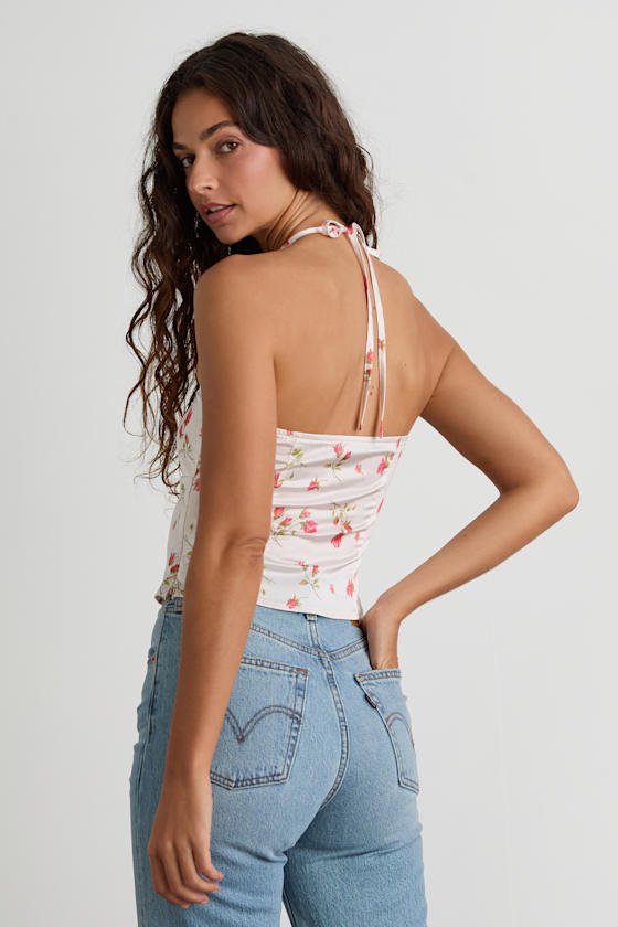 Demi Mauve Floral Satin Halter Cami Top