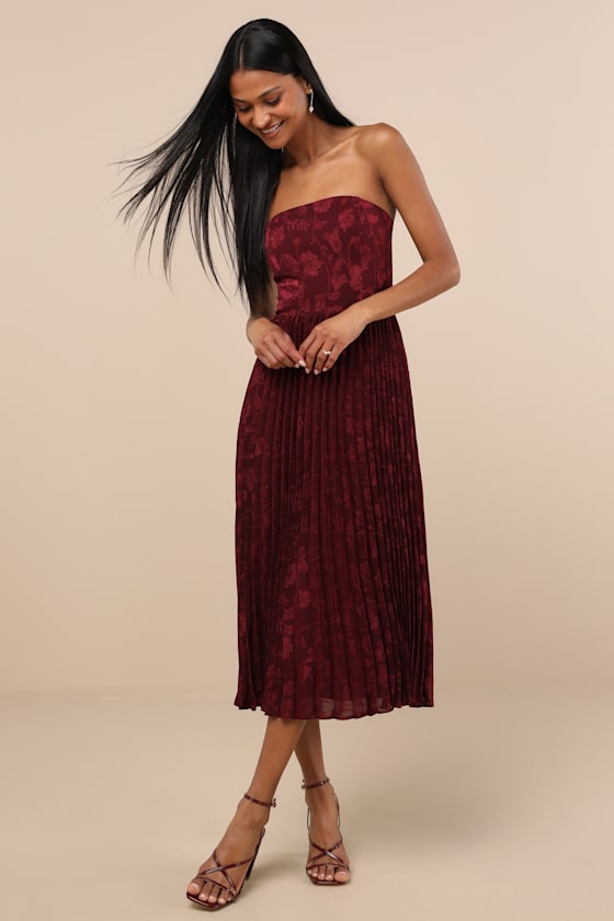 Perfectly Stunning Navy Jacquard Strapless Midi Dress