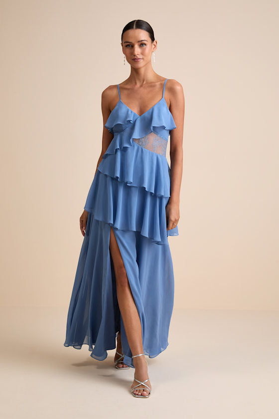 Dalena Black Ruffled Lace Maxi Dress