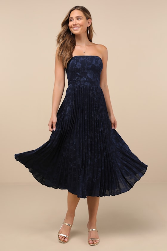 Perfectly Stunning Yellow Jacquard Strapless Midi Dress