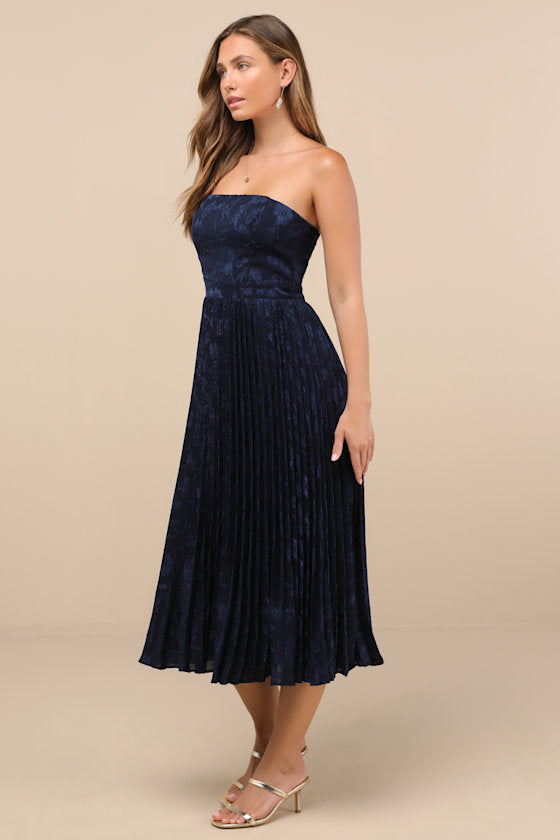 Perfectly Stunning Yellow Jacquard Strapless Midi Dress
