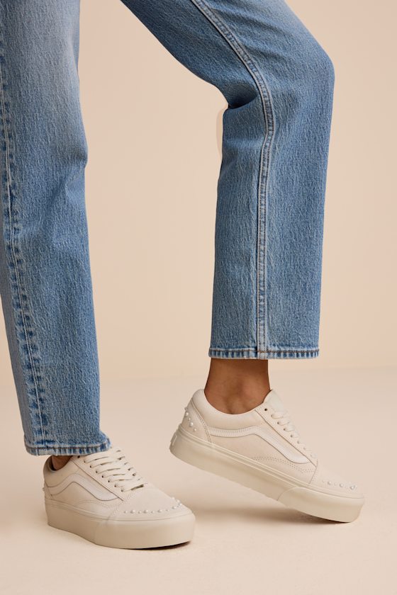 Old Skool Pearls Marshmallow Platform Suede Sneakers