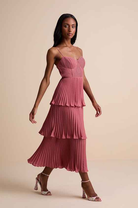 Cascading Crush Lavender Tiered Bustier Midi Dress #Color_Rusty Rose