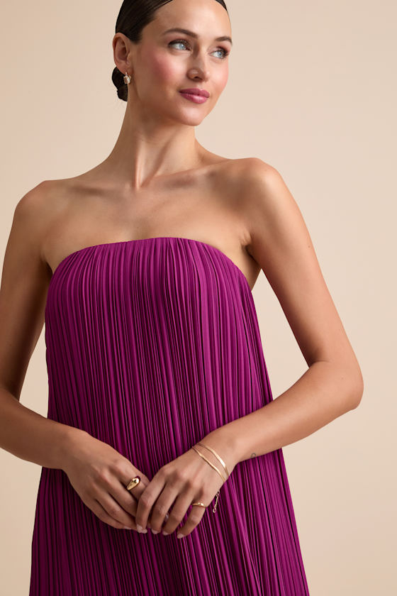 Yamuna Magenta Pleated Strapless Maxi Dress #Color_Magenta