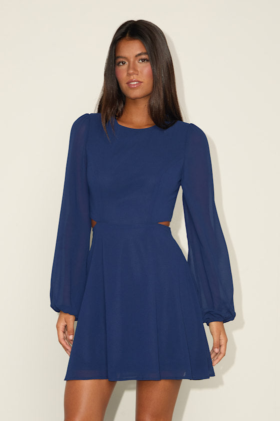 Garden Bliss Black Long Sleeve Cutout Mini Dress