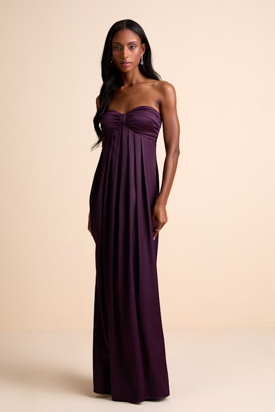 Memorable Entrance Rust Orange Strapless Satin Maxi Dress