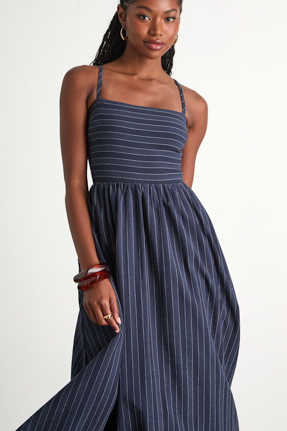 Feeling the Best Green Striped Tie-Back Midi Dress with Pockets
