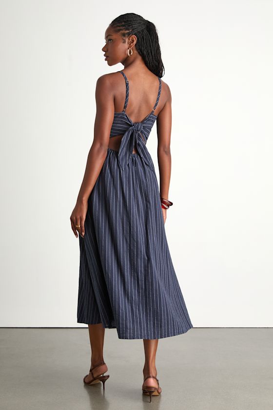 Feeling the Best Green Striped Tie-Back Midi Dress with Pockets